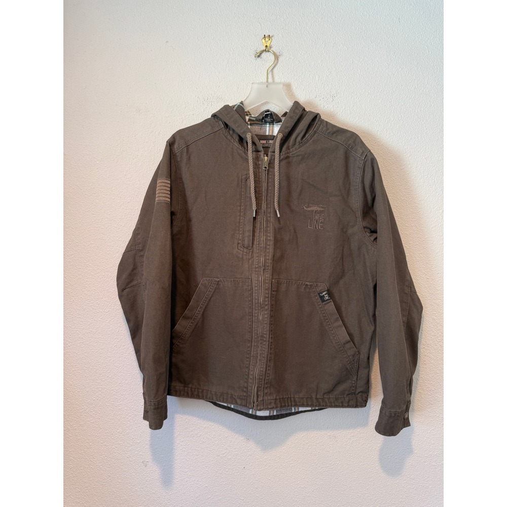 Nine Line Apparel Mens Brown Canvas Hooded Jacket Plaid Flannel Lined Size M